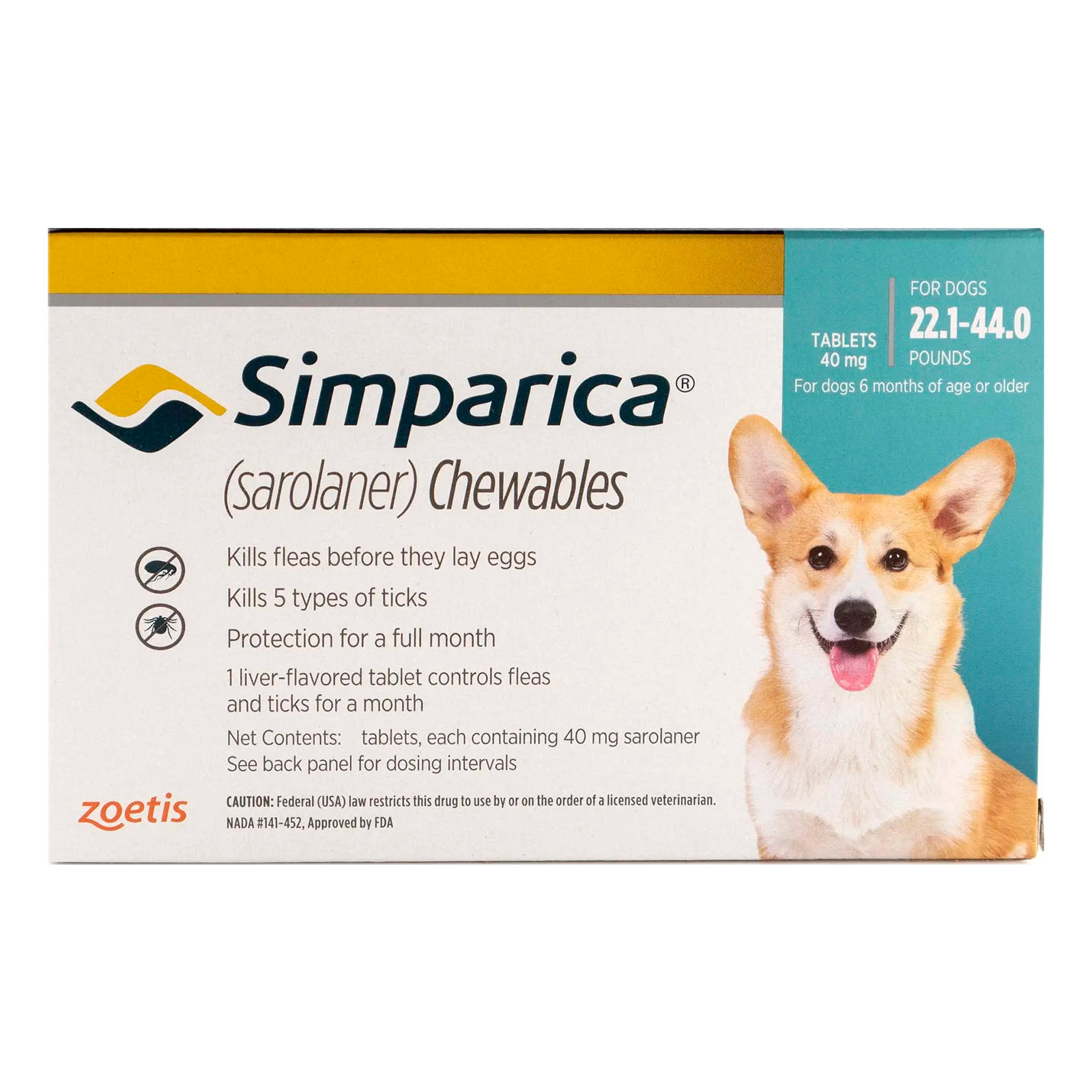 Simparica For Dogs 22.1-44 Lbs Blue 6 Doses